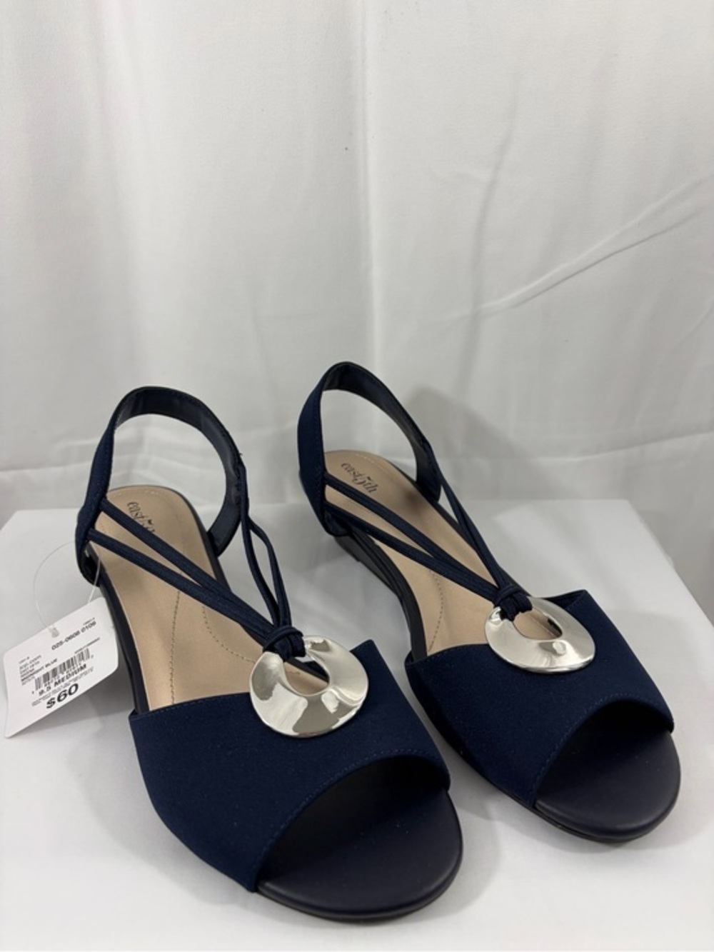 NWT East 5th Women’s Size 9.5 Navy Silver Open-Toe Slingback Sandal